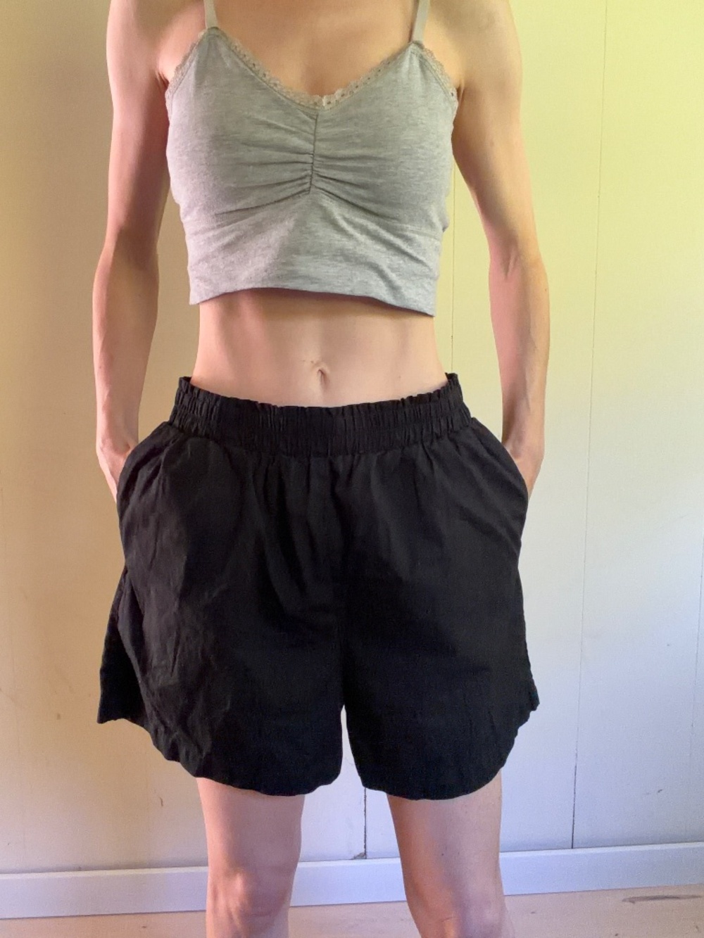 100% cotton shorts black with pockets European summer old money